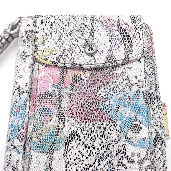 NWT Hobo Act Wristlet Wallet in Lizard Floral Leather White Pink Gray Blue NEW - Picture 6 of 16